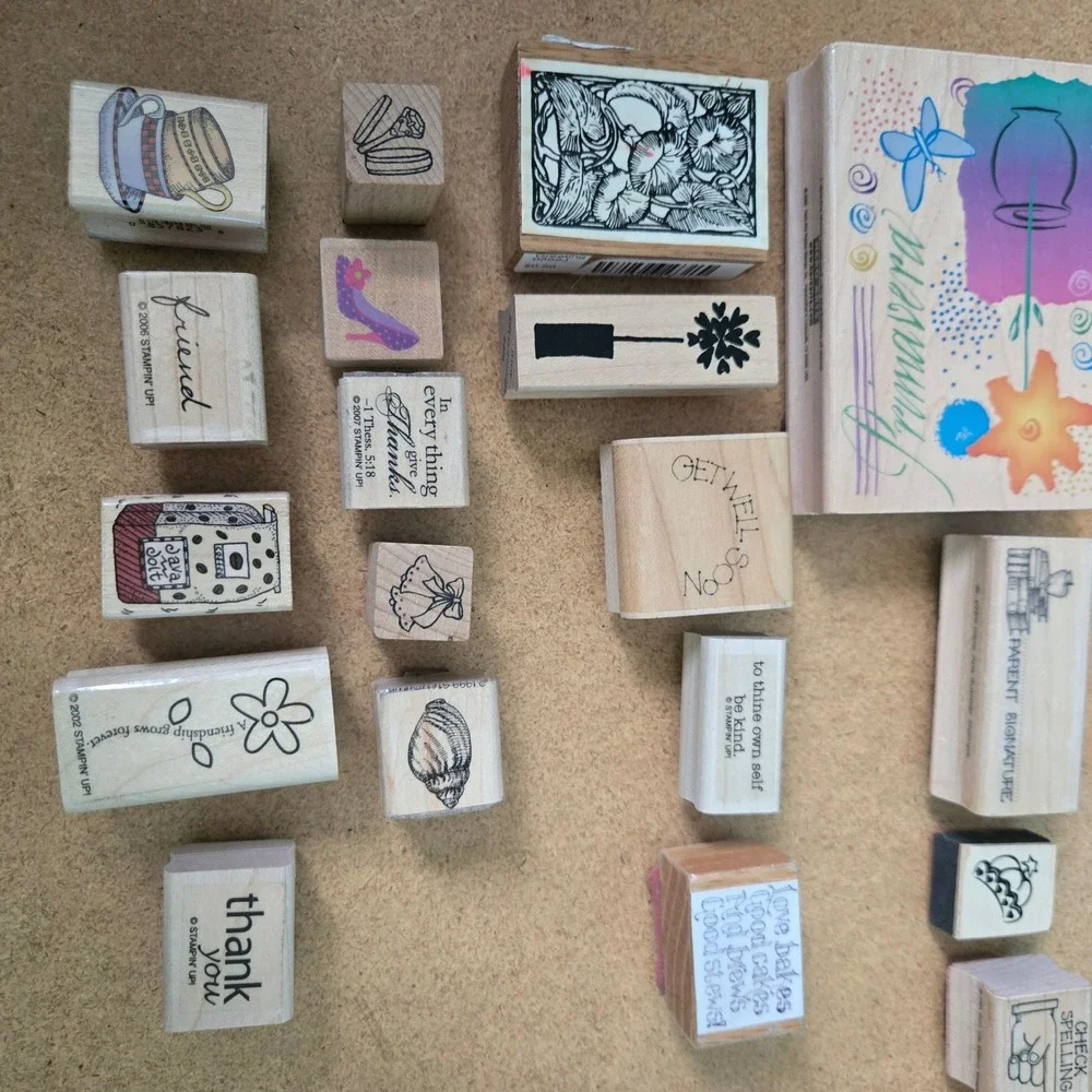 Stampin Up Hero Arts Wood Rubber Stamp Lot Holiday Floral Sentiments 30 pc